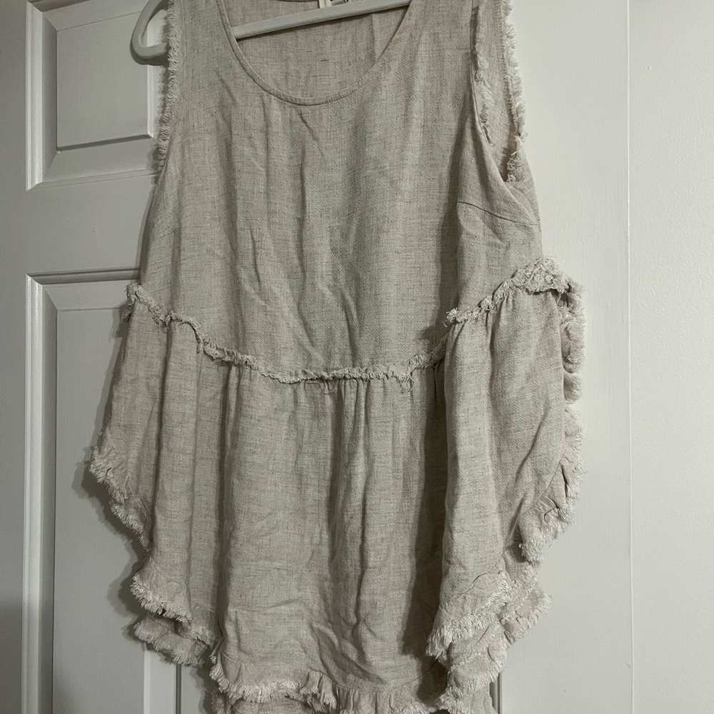 Umgee Beige Fringed Tunic Top